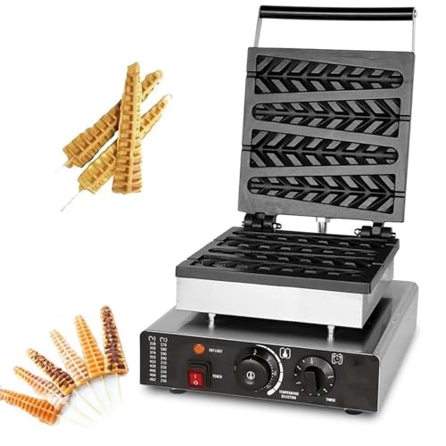 Image of Waffle Maker 4pcs Commercial Electric Waffle Machine Stainless Steel Tree Shape with Temperature and Time Control Waffle Maker and Cool Touch Handle Suitable for Family Bakeries Snack Bar ( Color : St
