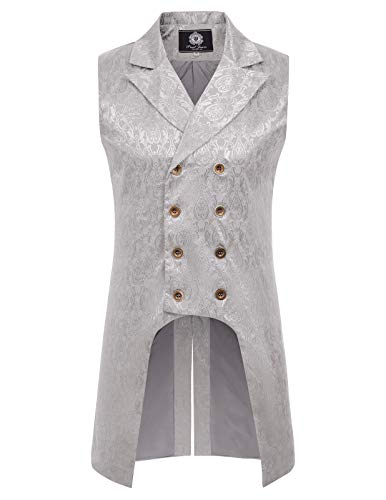 Steampunk Hombre Abrigo Abrigo Gótico Victoriano Hombre Chaqueta Gótico Hombre Punk Chaqueta Gótica Steampunk Hombre Gótico Hombre Chaleco Largo Medieval Retro Vintage Jacquard Talla L Plata Gris