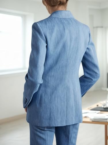 Denim Suits for Women 3 Piece Set V Neck Blazer 1 Button Top Womens Suit Casual Wide Leg Pant Suits for Women Dressy4