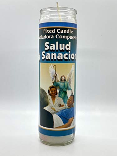 Salud y Sanacion 7-Day Glass Candle - White, Modern, Religious Theme