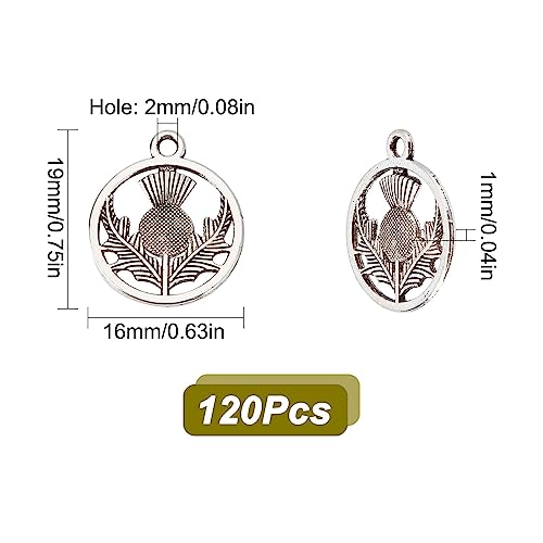 SUNNYCLUE 1 Box 120Pcs Thistle Charms Bulk Scotland Thistle Charm Tibetan Style Alloy Scottish Scotland Charm Flat Round Flower Pendants for Jewellery Making Charms DIY Earrings Necklace Crafts UK - Image 2
