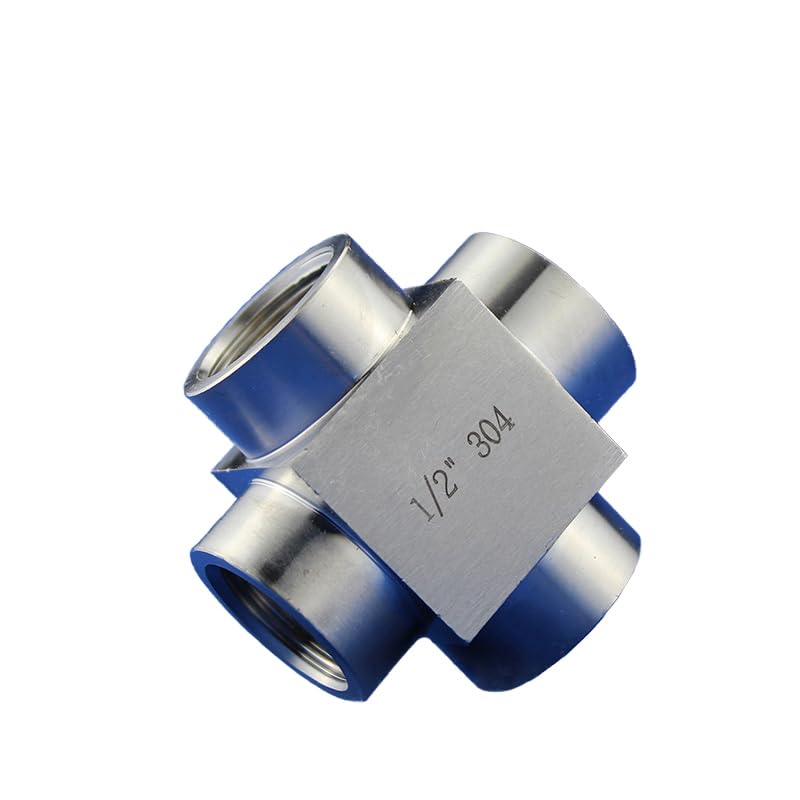 1 Raccordo a nipplo a 4 Vie ad Alta Pressione in Acciaio Inossidabile 304, Filettatura Femmina BSPP da 3/4", Diametro Trasversale uguale