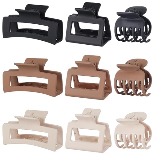 9-Pack Medium & Large Hair Clips Set – 3.5” Large Claw Clips for Thick Hair + 2” Medium Claw Clips for Fine Hair + 1.6” Small Matte Clips – Strong Hold Jaw Clips for Women & Girls