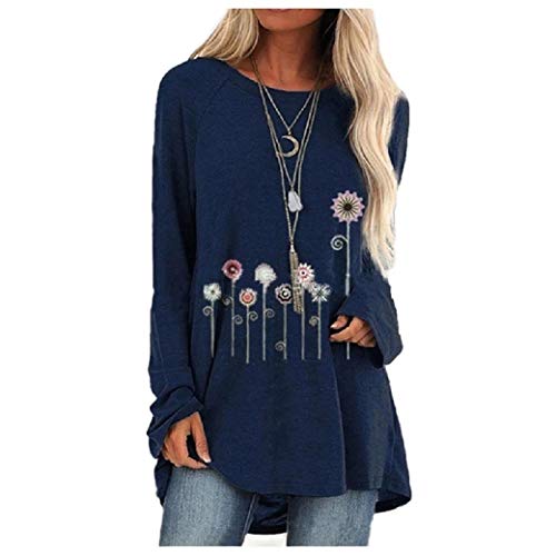 Abetteric túnica feminina casual estampada solta camiseta outono blusa, 8, Small