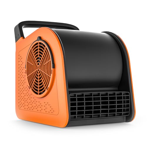 Puligoth Air Mover Blower Fan: High Velocity Floor Fans for Cooling and Drying, Carpet Dryer with Heater, Filter, UV Light, 3 Speeds, 185° Rotating for Industrial, Orange