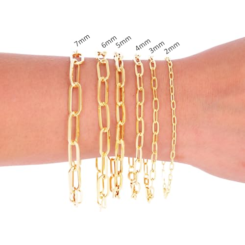 Nuragold 14K Real Yellow Gold Paperclip Chain Elongated Cable Link Bracelet 7"-8" (2mm-7mm) Italian Jewelry for Men & Women2