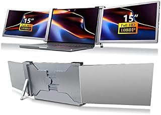 Jectse 15 In Triple Portable Monitor, Laptop Monitor Screen Extender Rotating FHD 1080p HDR IPS Dual Monitor Display for 15in to 17in Laptops for Mac Windows Chrome