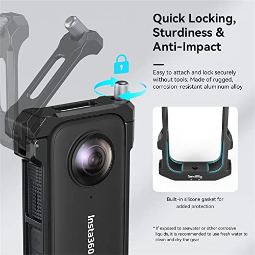Image of SmallRig Aluminum Frame Cage for Insta360 X3, Protective Case for Insta 360 X3, with 1 /4 inch Threads, Cold Shoe Mount, Folding Fingers, Silicone Lens Cap - 4088B