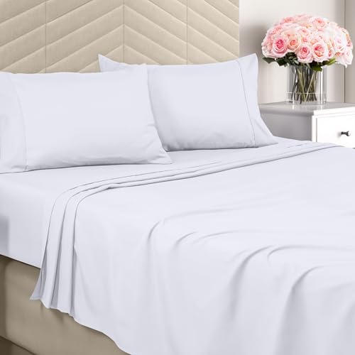 Utopia Bedding Queen Sheet Set - Brushed Microfiber - Soft Bed Sheets for Queen Size Bed Set - Includes 1 Fitted, 1 Flat, & 2 Pillow Cases - Deep Pocket (White)