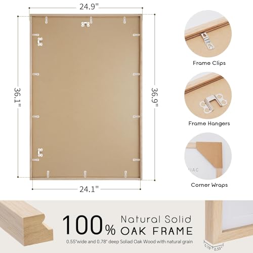 puthiac 24x36 Oak Wood Picture Frames -24"x36" Poster Frames for Wall, 24x36 Picture Frame for Wall, 24 x 36 Picture Frame(1 Pack, Beige)