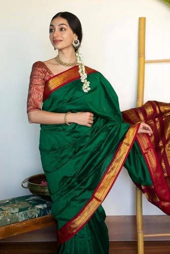 Image of ILAIYAAL CLOTHINGS Women's Kanjivaram Cotton Silk Saree South Indian Paithani Sari | gadwal cotton sarees with Zari Border and Blouse Piece - Suitable For All Indian Occasions and Festivals 191