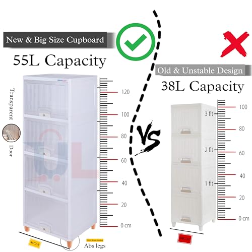 Image of URBAN LUXY Foldable Plastic Rack for Storage /Kitchen Cupboard /Sturdy Wardrobe for Clothes /Multipurpose Storage Organizer /Closet for Bedroom /Living Room /Laundry (Big Cupboard Rack -Transparent, 4PCS)