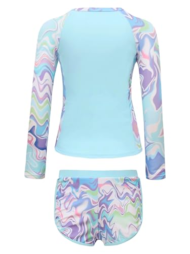 Kids Girls Floral 2 Pcs Rash Guard Sets Zip Neck Swim Shirts with Shorts Swimsuits2