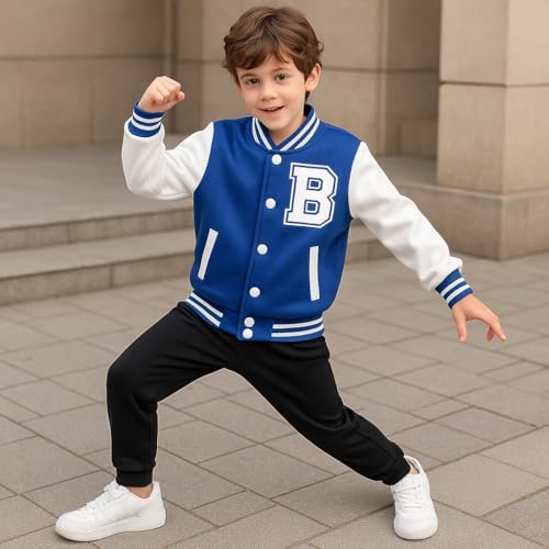 Image of BAICAIYU Kids Baseball Jackets Boys and Girls Varsity Coat Buttons Cardigan Letter Sport Letterman School Jacket