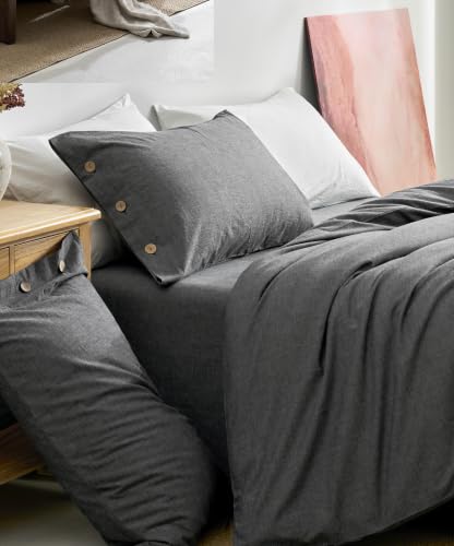Image of JELLYMONI 100% Washed Cotton Dark Gray Duvet Cover King, Linen-Like | OEKO-TEX Certified, Soft, Breathable Percale Bedding with Natural Wrinkle Texture, Button Closure, 3-Piece Set, 104 inchx90 inch