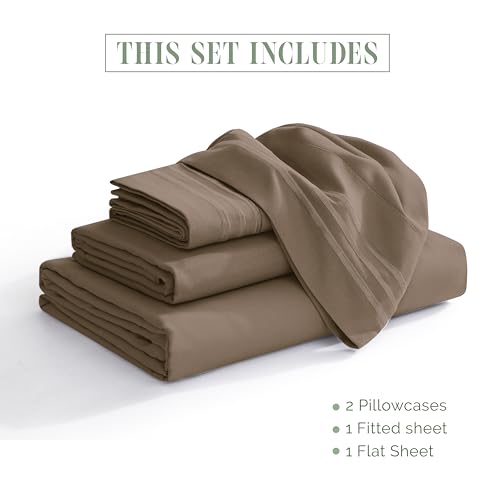 Elegant Comfort Luxurious 1500 Premium Hotel Quality Microfiber 4-Piece Sheet Set, 18-24 Inches Deep - Extra Deep Pocket Sheets - Ultra Soft 4PC Deep Pocket Sheets, Queen, Taupe