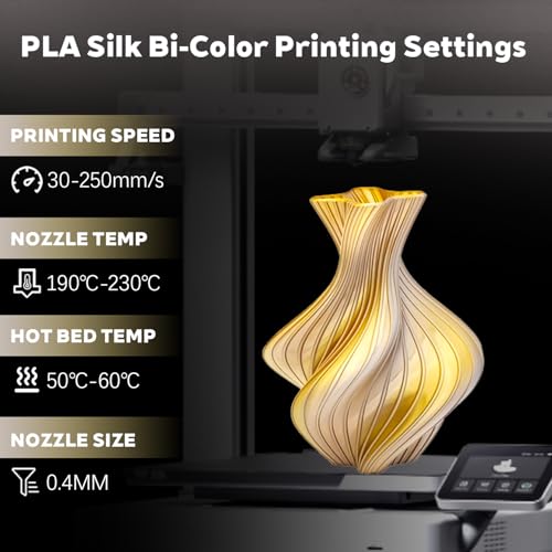 Image of Silk Dual Color Gold Silver PLA 1.75mm 1kg Shiny 3D Printer Filament FDM | Silk finish Bi color Gold Silver Coextrusion Shiny Smooth transition Neatly wound 1kg spool 2.2lbs for Bambu Flashforge