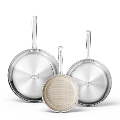 Redchef Non Stick Frying Pans, Hybrid Ceramic Frying Pan, Nonstick Skillet with Stay-Cool Handle, Non Toxic, PFAS PFOA & PTFE Free, Dishwasher & Oven Safe, Compatible with All Cooktops (8+10+12 inch)