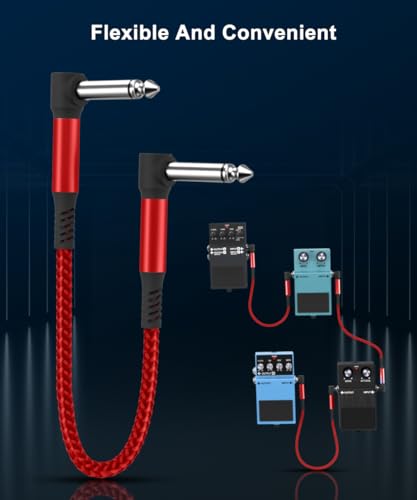 Elebase Guitar Pedal Patch Cables 3-Pack,6 Inch 6.35MM Effects Pedal Board Cord 1/4'' Right-Angle Braided Flat Audio Cable Shielded TS Copper Male Connector for Microphone Amp/Amplifier Mixer