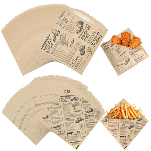 160 bolsas de papel para aperitivos y patatas fritas, 15 x 15 cm, hojas de papel grueso para hamburguesas, papel grueso para hamburguesas, estilo de periódico, bolsas de sándwich, bolsas impermeables