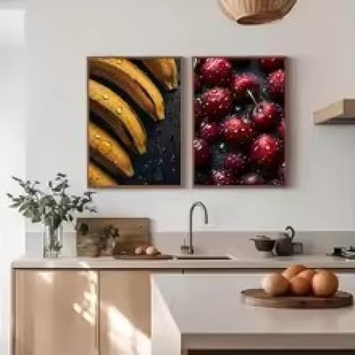 Peinture murale sur toile de cerises et citrons pour raviver un mur de cuisine