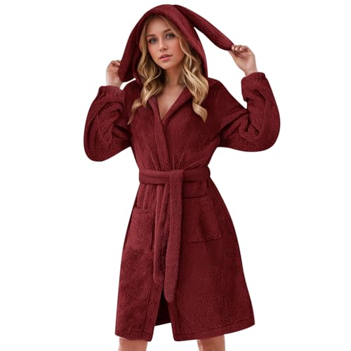 Genérico - Vestido de dormitorio para mujer, de peluche, invierno, suave, con capucha y cordones, vestidos de pijama de ocio, albornoz de baño para mujer, confort y cálido, ropa de dormir para la casa