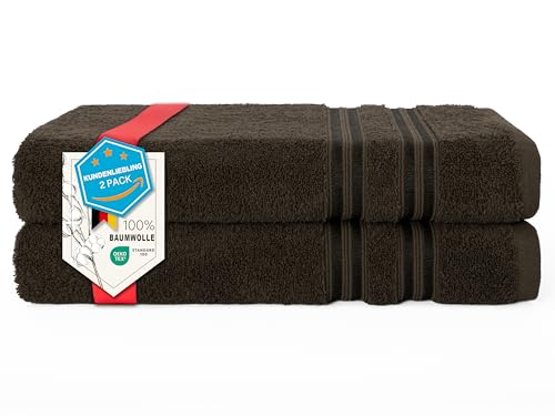 Hammetex Lot de 2 Serviettes de Bain 70x140 cm, 100% Coton 500 GSM, Douces, Absorbantes, Séchage Rapide, Certifiées Oeko-TEX, Marron