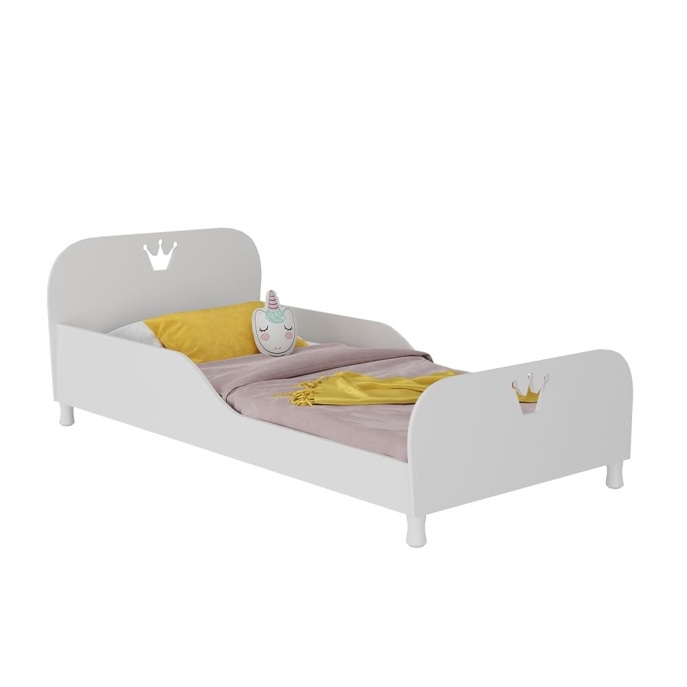 Cama Infantil Princess Blanca 90x190 cm | MDF Barandillas y Somier Incluido
