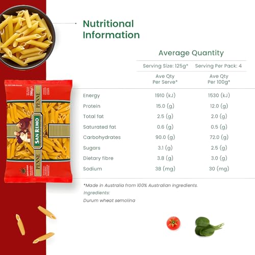 Image of San Remo Penne Pasta, 500g | Italian‑Style Tube Pasta | Source of Protein & Fibre | 100% Vegetarian (Pack of 3)