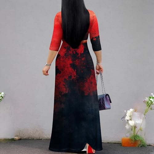Image of PinkPatty Women's Print Maxi Dresses 3 /4 Sleeve Flowy Long Dress V Neck Wrap Tie Waist Sundress