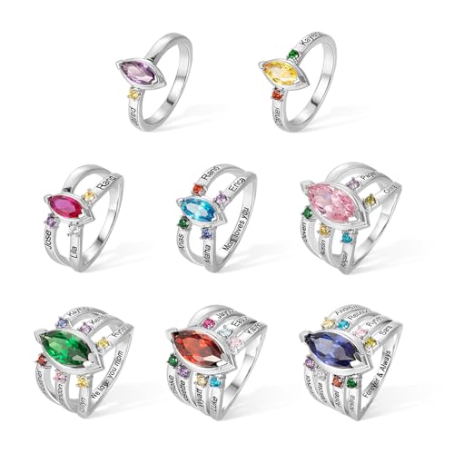 AILIN Personalized Mother Ring With 1 2 3 4 5 6 7 8 Birthstones and Names Custom Engraved Birthstone Rings For Women Marquise Ring For Her Gifts For Mom Grandma Girlfriends