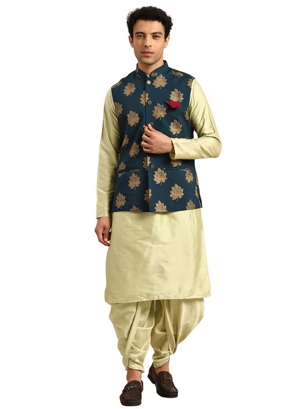 KISAH Men Black Kurta Jacket Set Cotton Blend Fabric Full Sleaves, Knee Length, Regular Fit, Mandarin Collar Ethnic wear KISAH Men Black Kurta Jacket Set Cotton Blend Fabric Full Sleaves, Knee Length, Regular Fit, Mandarin Collar Ethnic wear