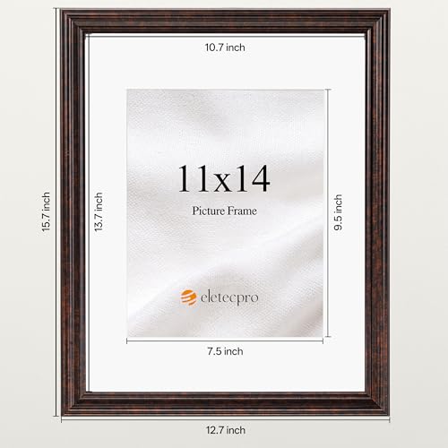 Image of eletecpro 11x14 Brown Picture Frames Set of 4, Vintage Photo Frames with Clear Acrylic Cover, Gallery Wall Art Display 8x10 Photo with Mat or 11x14 without Mat for Tabletop and Wall Mount, Home Decor