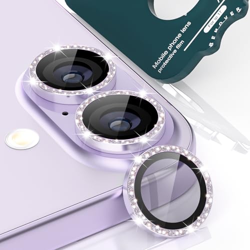 imluckies Glitter Camera Lens Protector for iPhone 17 6.3 [AR+AF] HD Clear Tempered Glass Lens Cover 9H Scratch Resistant Individual Metal Shiny Ring Case Friendly & Easy Install Bling Purple