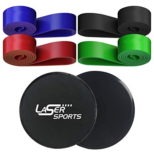 Laser Sports Dual‑Sided Exercise Sliding Discs with 4 Resistance Bands