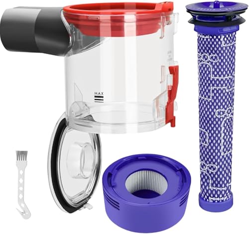 Bac à Poussière Transparent avec Pré-Filtre et Post-Filtre pour Dyson V7 V8 Aspirateur, Réservoir Pièces Détachées 967699-01 Accessoires avec Brosse de...
