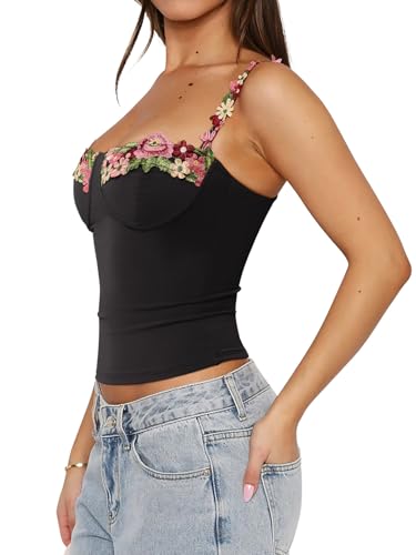 PINKMSTYLE Womens Sexy Floral Bustier Corset Tops Spaghetti Strap Tank Tops Y2K Going Out Tops2