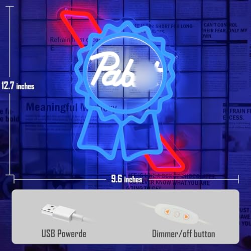 Image of Beer Neon Sign Dimmable Bar Neon Light for Man Cave Blue Lights up Sign for Home Bar Bedroom Shop Club Pub Bistro