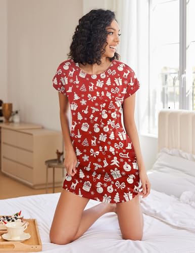 Image of Ekouaer Tshirt Nightgowns for Women Slub-Knit Sleepshirt Soft Night Gown Casual Sleepwear Night Shirt with Pockets S-2XL