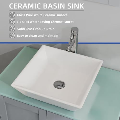 Homecart AV41G Gray 30 Inch Bathroom Vanity Sink Combo Wood Bathroom Cabinet Glass Top W/Mirror Faucet & Drain Set thumb #5