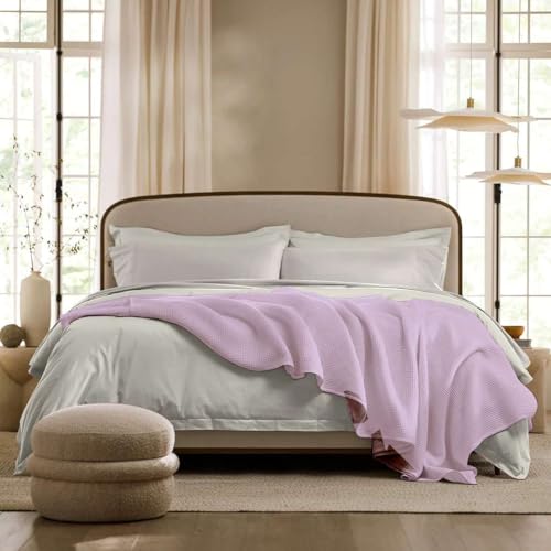 Image of Super Soft & Breathable 100% Microfiber Waffle Blanket - Throw Blanket and Quilt for Bed & Sofa Double(90x100) Size - Soft Lilac