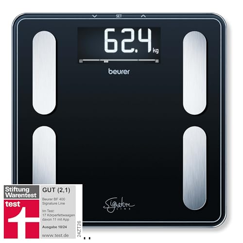 Beurer BF 400 black Diagnosewaage Signature Line, präzise Körperanalyse für bis zu 10 Personen, mit extra großem Invers-LCD-Display, Tragkraft bis 200 kg