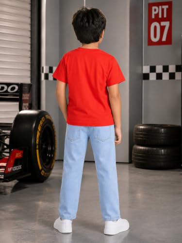 Image of KiddoPanti Boys Printed Co-Ords Set | 100% Cotton & Cottnon Spandex Woven | Drop Shoulder Tshirt with Jeans | Graphic Printed Design| Outerwear For Kids