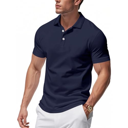 Rebajas Hoy Oferta Flash Ropa Hombre Camisa Manga Corta Azul Marino L Lisas Polo España Club Baratos Manga Corta de Verano Slim Fit Cuello Mao Deporte Camisetas Polo Hombre Azul Marino L