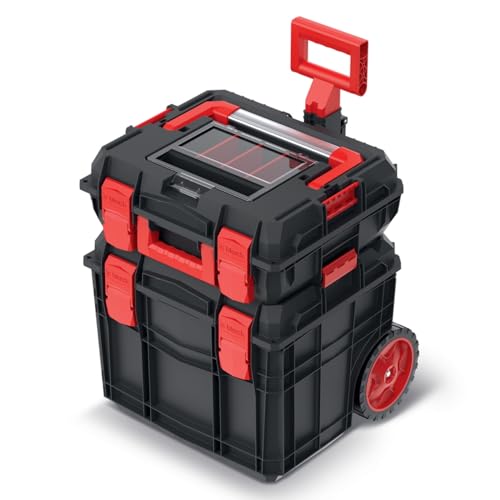 Tough Modular System Mobile Workshop Tool Storage Box Wheels Platform Compact 2 Pieces Set Tool Case With Handle Workshop Garage Organizer