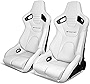 IKON MOTORSPORTS, Universal Racing Seats Pair with Dual Sliders, White PU & Carbon Leather Reclinable Left Right