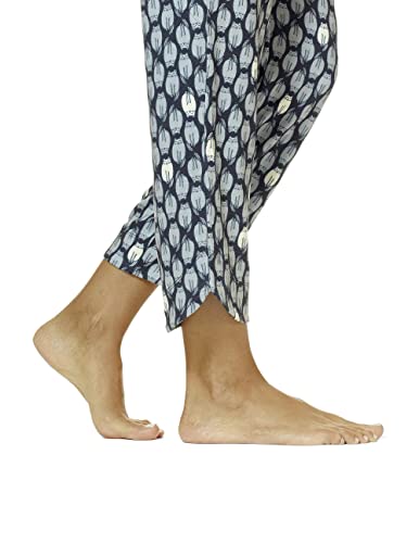 Hue Women's Brushed Loose Knit Button Up Shirt And Pant 2 Piece Pajama Set, Black-Kitty, Large #TOP3