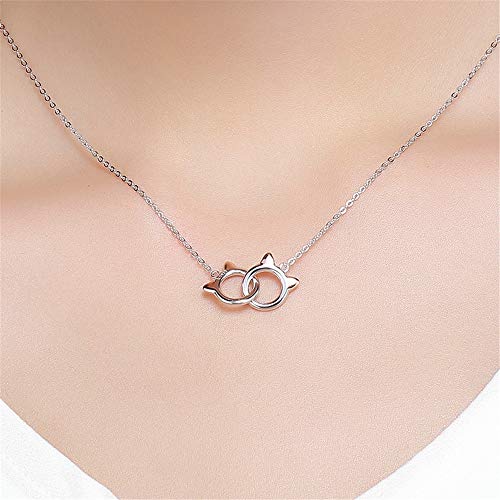 Infinity Love Heart Cat Necklace for Women Girls 925 Sterling Silver Two-Tone Hollow out Mother and Daughter Kitten Ear Pendant Choker Necklace Double Interlocking Circles Jewelry Cute Delicate2