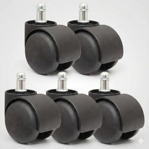 Cloudsit Heavy Duty Pin Type Nylon Office Chair Wheels - Set of 5 Black Casters with 12 Years Warranty 250 kg Load Capacity - Enhance Chair Mobility! (kursee ke pahiye) (कुर्सी के पहिये)