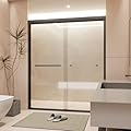 ItWorths 56-60" W x 70" H Double Sliding Shower Door, Safety Waterproof Glass Shower Door with 1/4" (6mm) Thick SGCC Tempered Glass, Stable and Quiet with Expiosion-Proof Film, Matte Black Frame